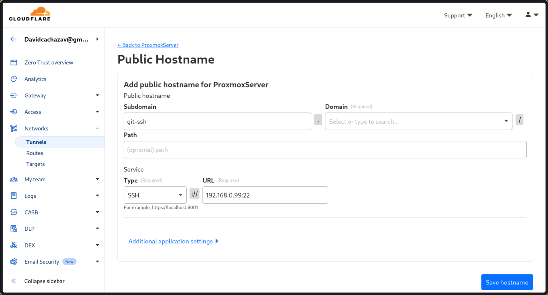 Configuring the SSH public hostname in Cloudflare Tunnels